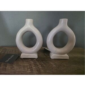 Elements Set of 2 Ceramic White Loop Tealight Holder 6in Modern Minimalist Decor